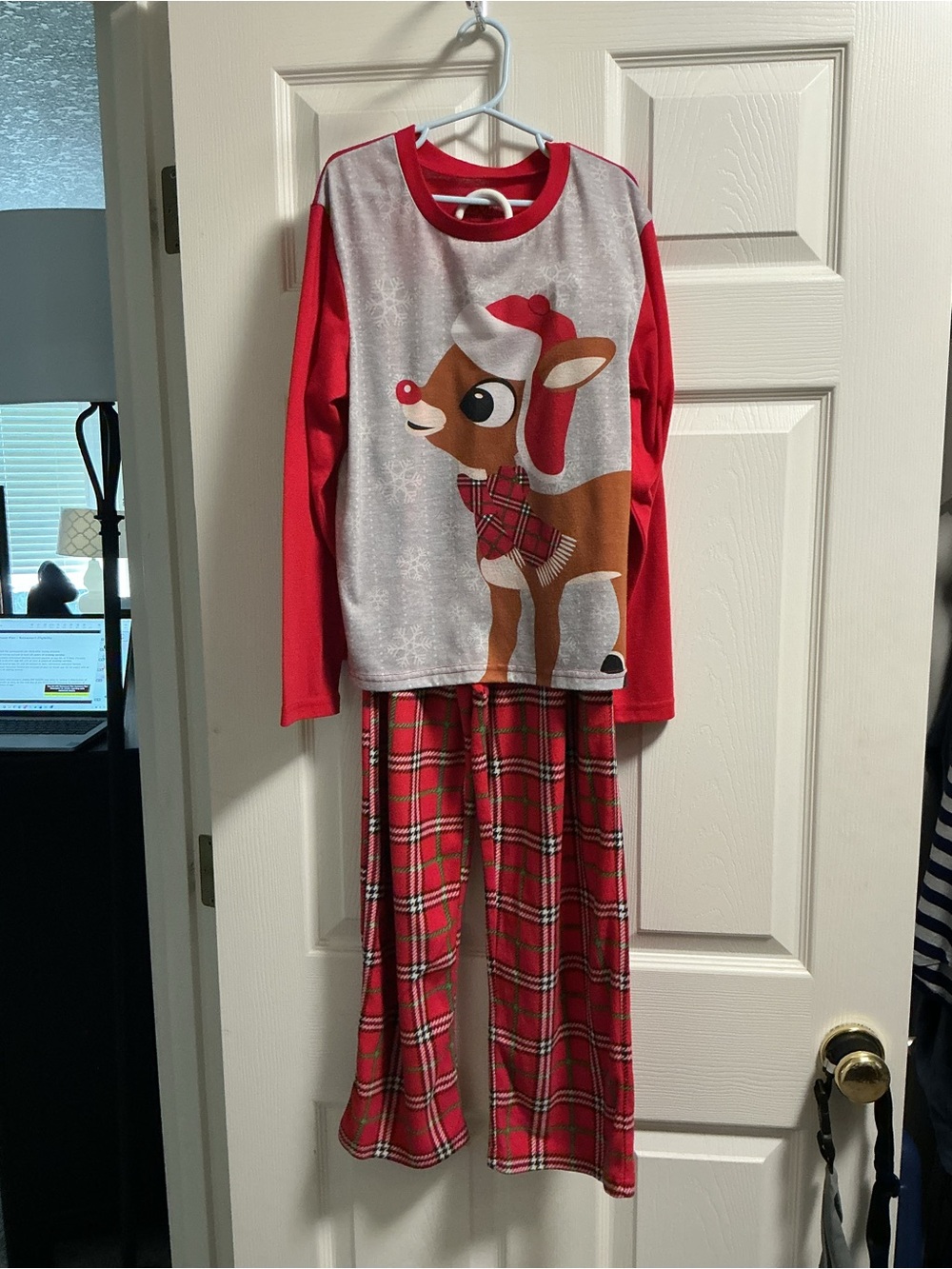 Kids Red Reindeer Plaid Pajama Set